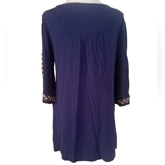 Umgee Blue Tan Embroidered Boho Lightweight Cotton Blend Tunic Top Size Large - Picture 7 of 9